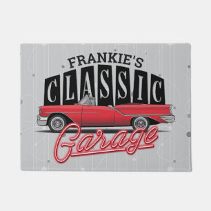 Eigen naam Faux Neon 1950 Classic Car Garage Deurmat