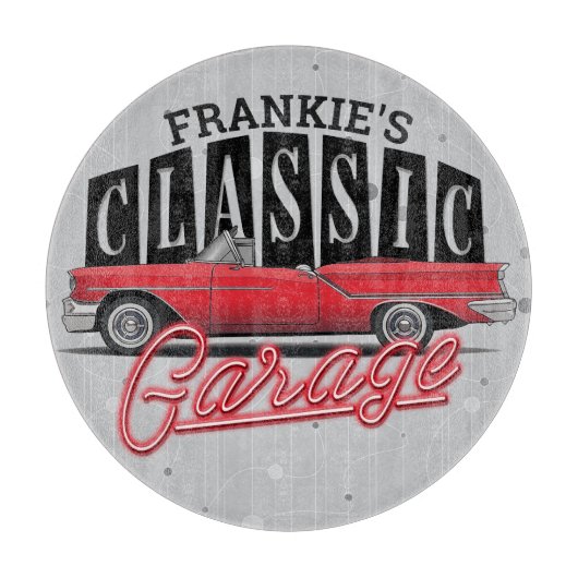 Eigen naam Faux Neon 1950 Classic Car Garage Snijplank (Voorkant)