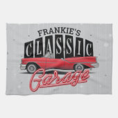 Eigen naam Faux Neon 1950 Classic Car Garage Theedoek (Horizontaal)