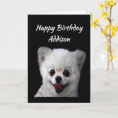 Eigen naam Fun Birthday Cute Happy Dog Animal Kaart (Gele Bloem)