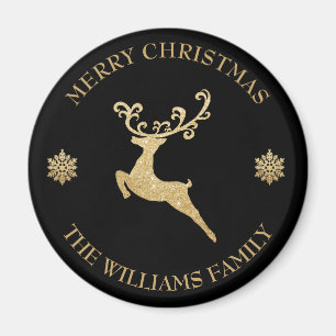 Eigen naam Gold Glitter Reindeer Merry kerst Magneet