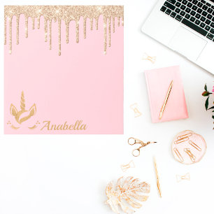 Eigen naam Gold Glitter Stars Unicorn Notitieblok