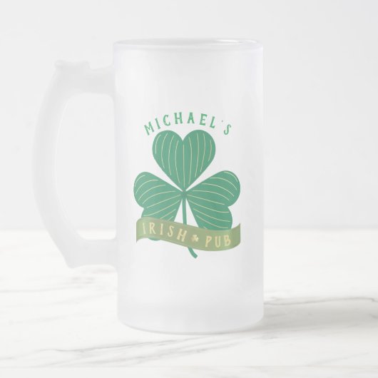 Eigen naam Gold Shamrock St Patrick's Day Matglas Bierpul (Links)