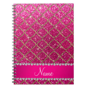 Eigen naam gouden neon, roze glitter moroccan notitieboek
