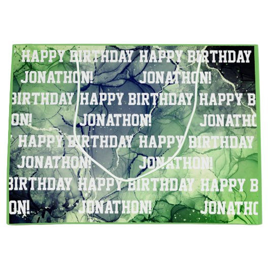 Eigen naam Happy Birthday Masculine Green Groot Cadeauzakje (Voorkant)