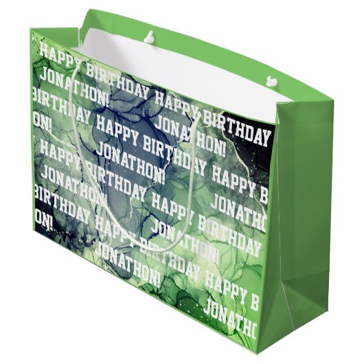 Eigen naam Happy Birthday Masculine Green Groot Cadeauzakje (Achterkant Gekanteld)