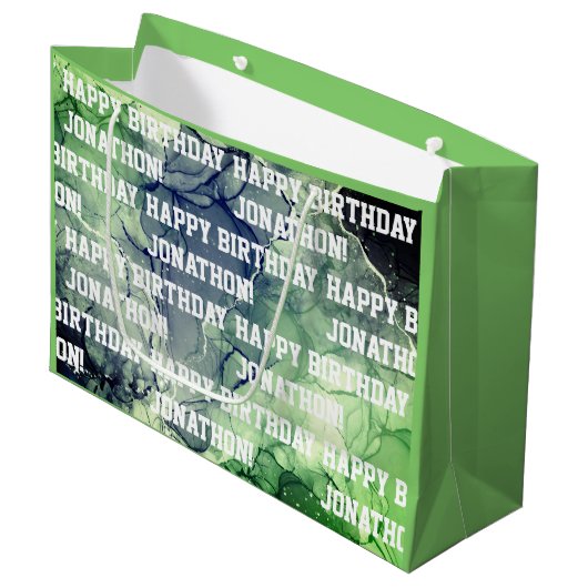 Eigen naam Happy Birthday Masculine Green Groot Cadeauzakje (Voorkant Gekanteld)