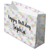 Eigen naam Happy Birthday Rainbow Unicorn Groot Cadeauzakje (Voorkant Gekanteld)
