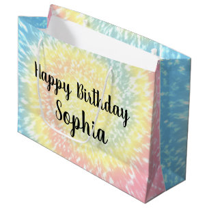 Eigen naam Happy Birthday Tie Dye Hippy Swirl Groot Cadeauzakje