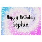 Eigen naam Happy Birthday Tie Dye Hippy Swirl Groot Cadeauzakje (Achterkant)