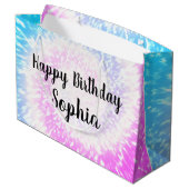 Eigen naam Happy Birthday Tie Dye Hippy Swirl Groot Cadeauzakje (Achterkant Gekanteld)