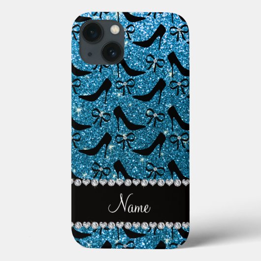 Eigen naam hemelsblauwe glitter zwarte heupelboog Case-Mate iPhone case (Achterkant)