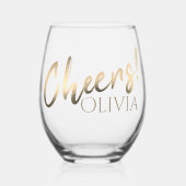 Eigen naam in stijlvol Gold Script Wijnglas Zonder Voet (Voorkant)