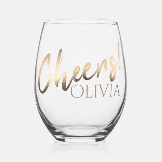 Eigen naam in stijlvol Gold Script Wijnglas Zonder Voet (Voorkant)