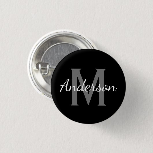 Eigen naam initiaal monogram zwart-wit ronde button 3,2 cm (Voorkant /achterkant)