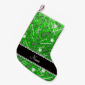 Eigen naam kalkgroene glitterlacrossesticks kleine kerstsok (Voorkant (Hangend))