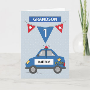 Eigen naam kleinson 1st Birthday Blue Police auto Kaart