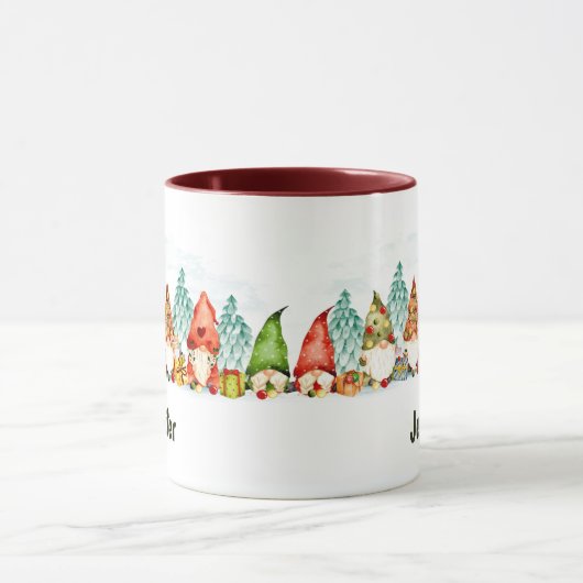 Eigen naam Kute Gnomen Waterverf Kerstmis Mok (Midden)