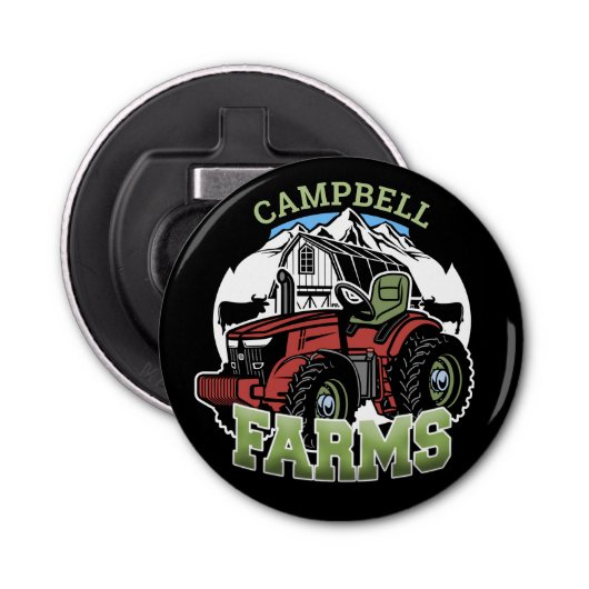 Eigen naam Landenmerk Boerderij Barn Tractor Farme Button Flesopener (Voorkant)
