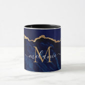 Eigen naam Letter Mok Agate Navy Blue Gold Marble (Midden)