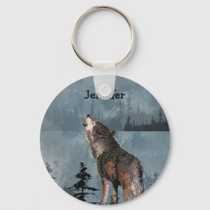Eigen naam Lonely Wolf Howling over Lake Sleutelhanger