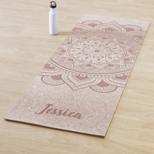 Eigen naam Mandala Om Roos Gold Glitter Exercise Yogamat (In situ)