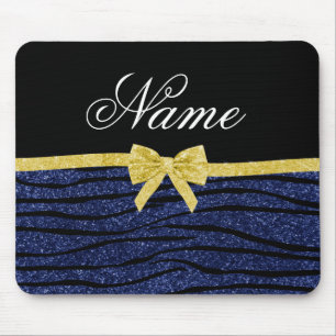 Eigen naam marinesuruinblauw glitterzebrastriboog muismat