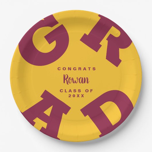 Eigen naam Maroon en Gold Afstuderen Papieren Bordje (Voorkant)
