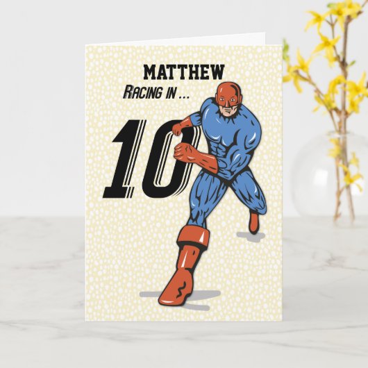 Eigen naam, Matthew, 10e verjaardag superheld Kaart (Gele Bloem)