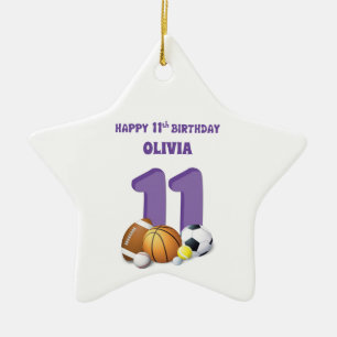 Eigen naam Meisje 11th Birthday Sports Balls Keramisch Ornament