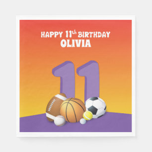 Eigen naam Meisje 11th Birthday Sports Balls Servet