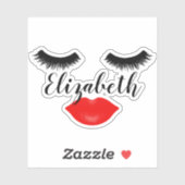 Eigen naam meisje Lips en Lashes Red Sticker (Vel)
