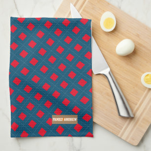 Eigen naam monogram diamanten marineblauw rood theedoek