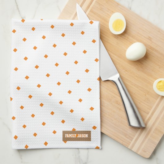 Eigen naam monogram diamanten patroon wit sinaasap theedoek (Quarter Fold)