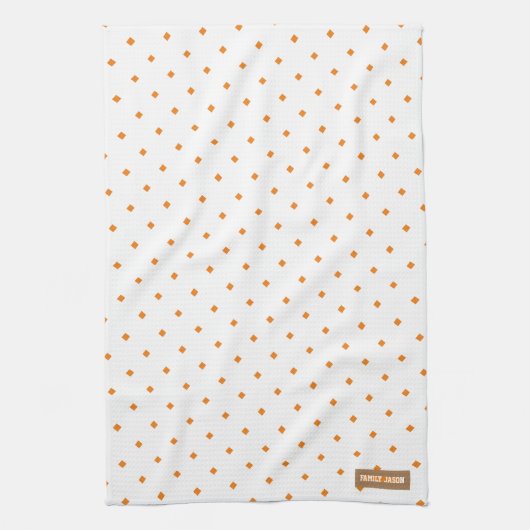 Eigen naam monogram diamanten patroon wit sinaasap theedoek (Verticaal)