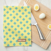 Eigen naam monogram modern patroon geel blauw theedoek (Quarter Fold)