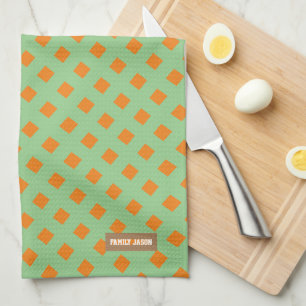 Eigen naam monogram modern patroon groen oranje k theedoek