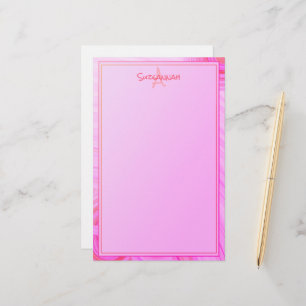Eigen naam Monogram roze textuurrand Briefpapier