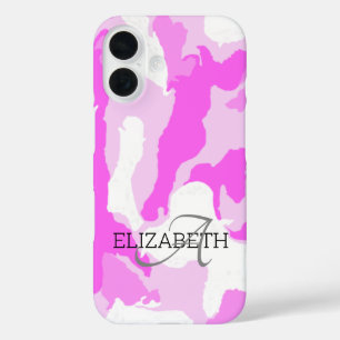 Eigen naam Monogram roze wit Camouflage patroon iPhone 16 Hoesje