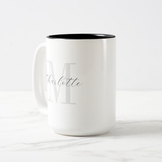 Eigen naam Monogram script Tweekleurige Koffiemok (Voorkant links)