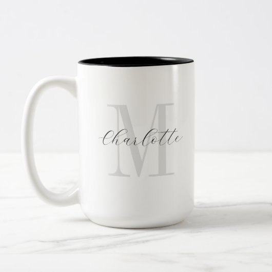 Eigen naam Monogram script Tweekleurige Koffiemok (Links)