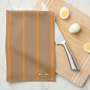 Eigen naam monogram strepen bruin oranje stijlvol theedoek