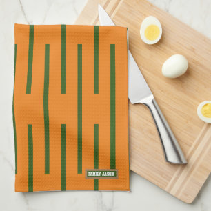 Eigen naam monogram strepen oranje groen stijlvol theedoek