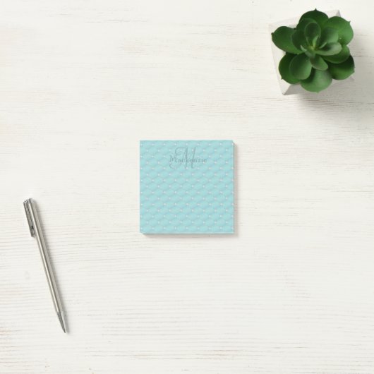 Eigen naam monogram Turquoise Quilt Pattern Post-it® Notes (Kantoor)