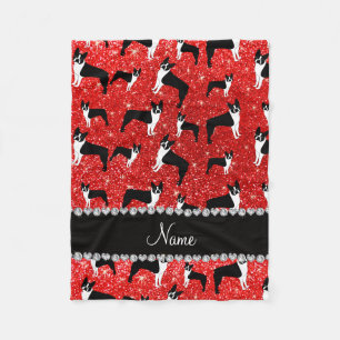 Eigen naam neon red glitter boston shister fleece deken