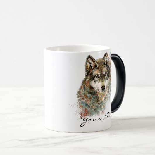Eigen naam of tekst Wolf waterverf Dier Magische Mok (Voorkant rechts)