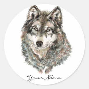 Eigen naam of tekst Wolf waterverf Dier Ronde Sticker
