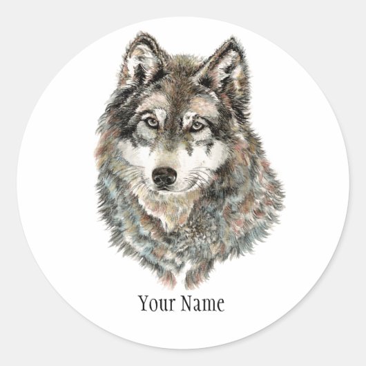 Eigen naam of tekst Wolf waterverf Dier Ronde Sticker (Voorkant)