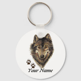 Eigen naam of tekst Wolf waterverf Dier Sleutelhanger