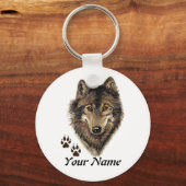 Eigen naam of tekst Wolf waterverf Dier Sleutelhanger (Voorkant)